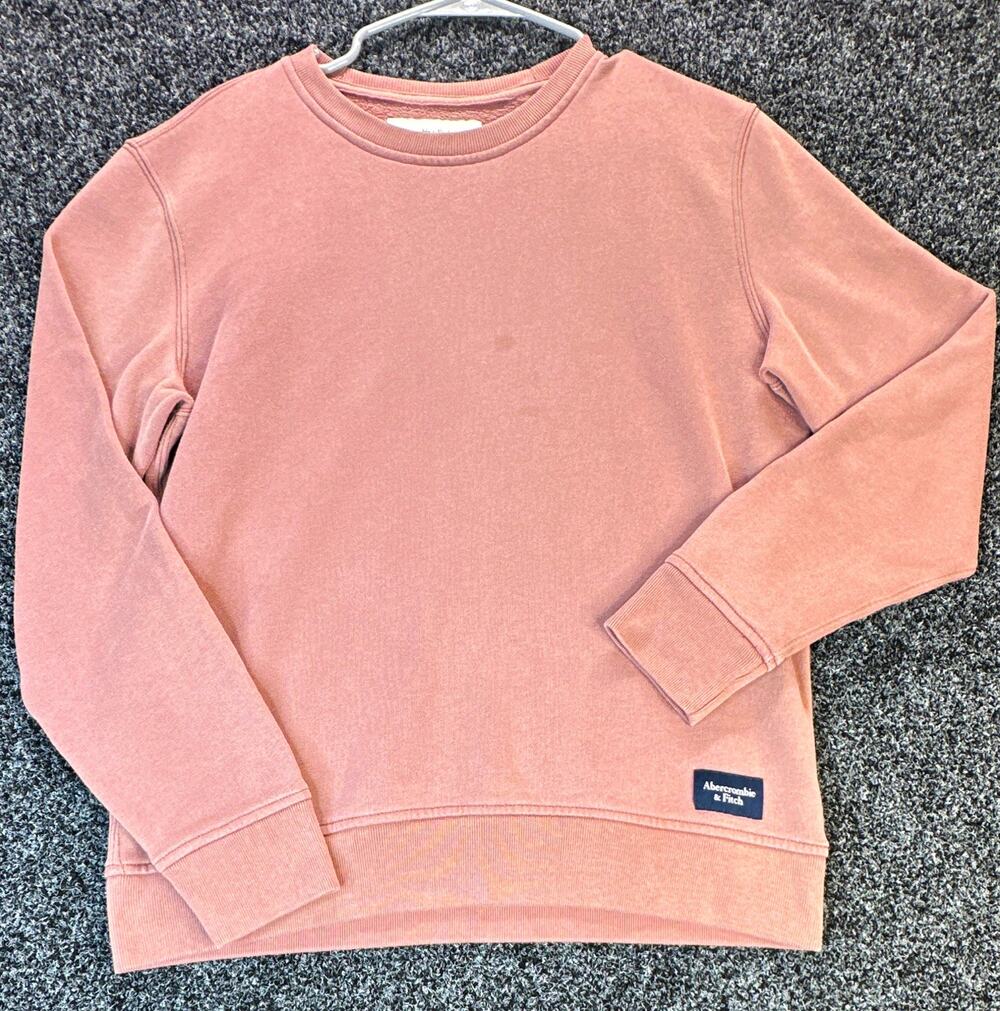 Abercrombie & Fitch Men's Soft A&F Fleece Pink Crewneck Logo Sweatshirt S